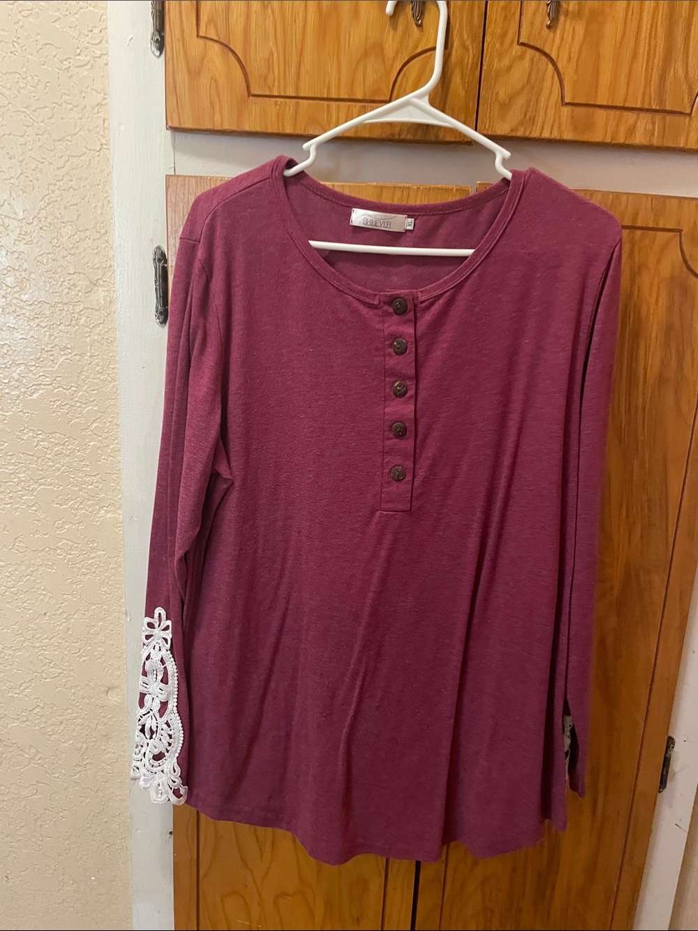 Ava & Viv Plum Henley Long-Sleeve Top with Lace Cuff